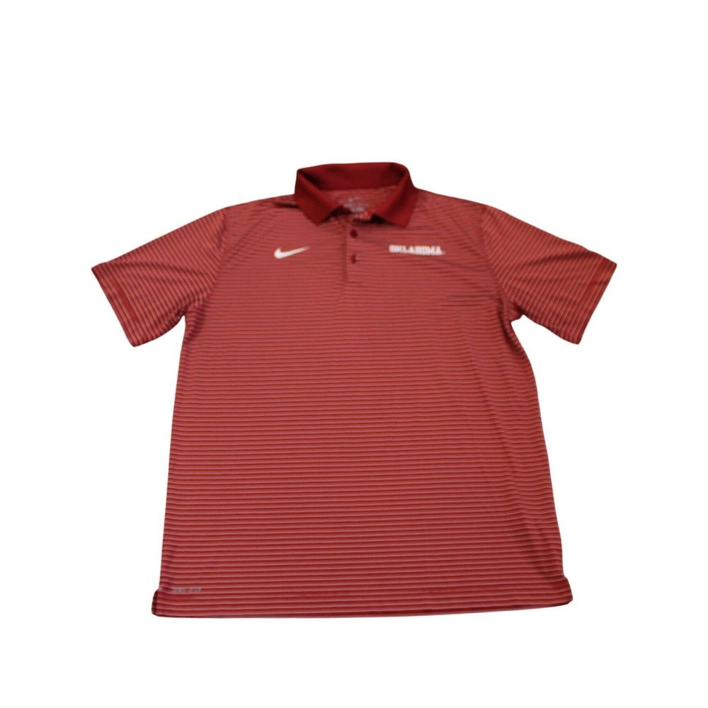 Nike Polo Shirt Mens Large Red Excellent Oklahoma Sooners Dri-FIT Striped